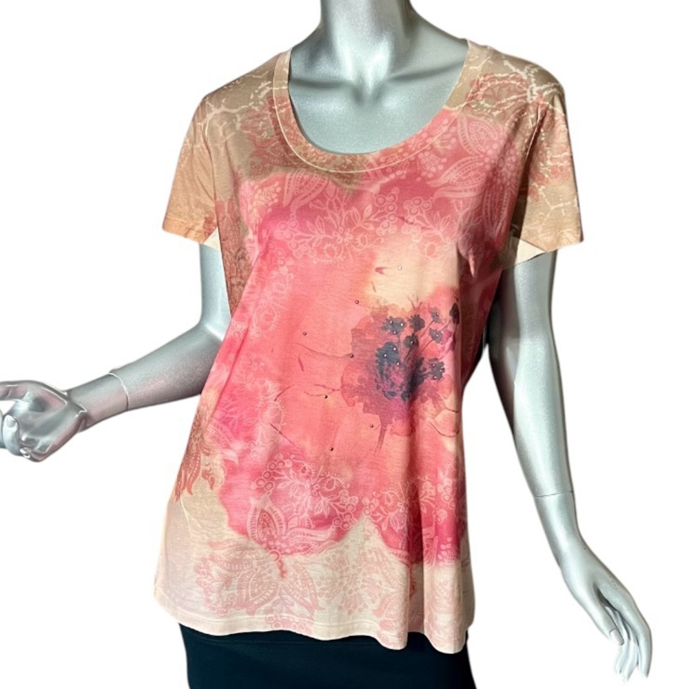 APPROPRIATE BEHAVIOR Women’s Large Scoop Neck Floral Paisley Mandala Print Tee